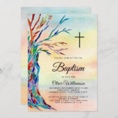 水彩ファミリーツリー 洗礼 名付け親 招待状 (正面/裏面)