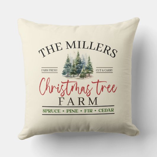 水彩ファミリー ネーム クリスマス ツリー ファーム クッション (裏面)