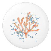 水彩ファンのコーラルパターンと海沿いのスプラッシュ セラミックノブ (正面)