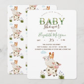 水彩ファンシーな農場の動物のベビーシャワー 招待状 (正面/裏面)