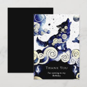 水彩ファンシーオオカミ誕生日 サンキューカード (正面/裏面)