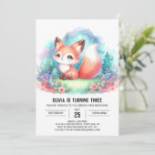 水彩ファンタジーキツネ誕生日デジタル 招待状 (スタンド正面)