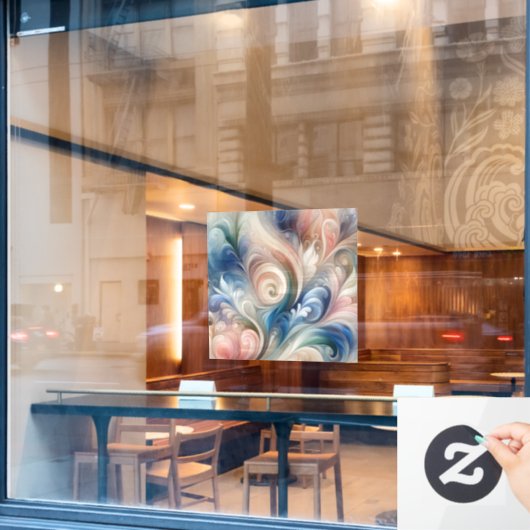 水彩ファンタジーフローラパステルブルー&クリーム ウィンドウサイン (カフェ窓)