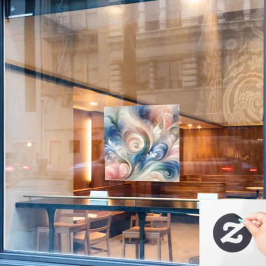 水彩ファンタジーフローラパステルブルー&クリーム ウィンドウサイン (カフェ窓)