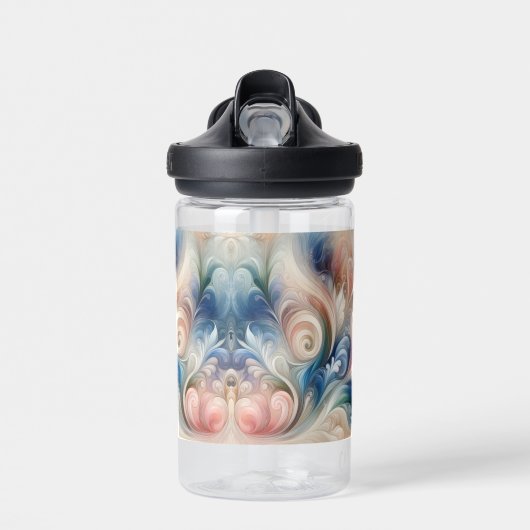 水彩ファンタジーフローラパステルブルー&クリーム ウォーターボトル (正面)