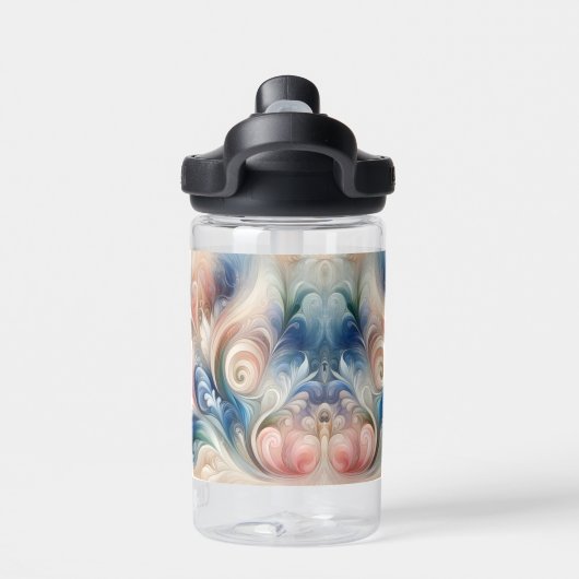 水彩ファンタジーフローラパステルブルー&クリーム ウォーターボトル (背面)