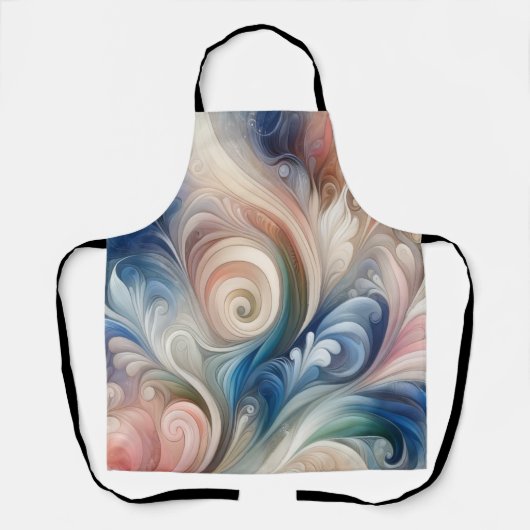 水彩ファンタジーフローラパステルブルー&クリーム エプロン (正面)