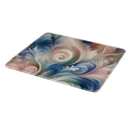 水彩ファンタジーフローラパステルブルー&クリーム カッティングボード (角)