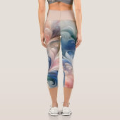 水彩ファンタジーフローラパステルブルー&クリーム カプリレギンス (裏面)