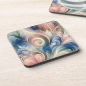 水彩ファンタジーフローラパステルブルー&クリーム コースター (左側)