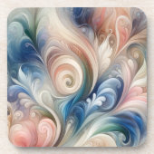 水彩ファンタジーフローラパステルブルー&クリーム コースター (正面)