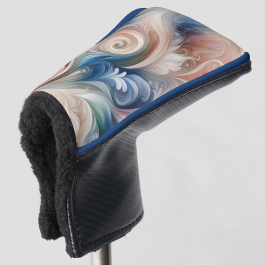 水彩ファンタジーフローラパステルブルー&クリーム ゴルフヘッドカバー (3/4 正面)
