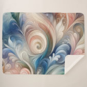 水彩ファンタジーフローラパステルブルー&クリーム シェルパブランケット (正面(横))