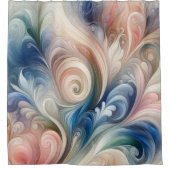 水彩ファンタジーフローラパステルブルー&クリーム シャワーカーテン (正面)