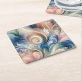 水彩ファンタジーフローラパステルブルー&クリーム スクエアペーパーコースター (アングル)