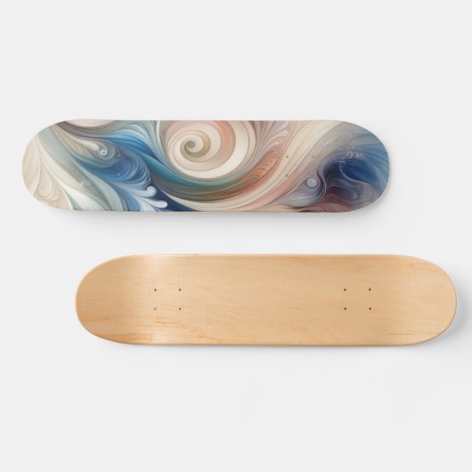 水彩ファンタジーフローラパステルブルー&クリーム スケートボード (横)