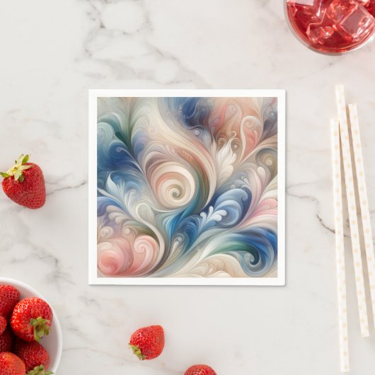 水彩ファンタジーフローラパステルブルー&クリーム スタンダードカクテルナプキン (インサイチュ)