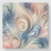 水彩ファンタジーフローラパステルブルー&クリーム ストーンコースター (正面)