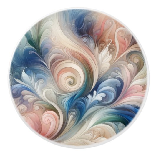 水彩ファンタジーフローラパステルブルー&クリーム セラミックノブ (正面)