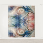 水彩ファンタジーフローラパステルブルー&クリーム タペストリー (正面)