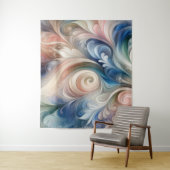 水彩ファンタジーフローラパステルブルー&クリーム タペストリー (インサイチュ)