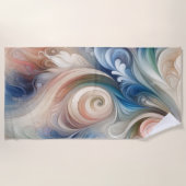 水彩ファンタジーフローラパステルブルー&クリーム ビーチタオル (正面)