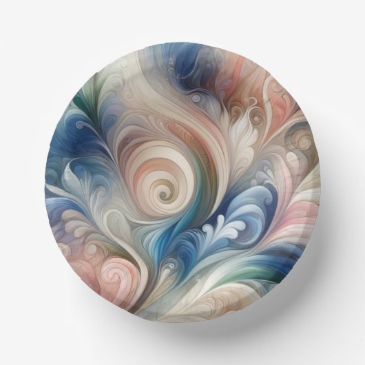 水彩ファンタジーフローラパステルブルー&クリーム ペーパーボウル (正面)