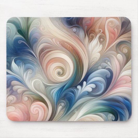水彩ファンタジーフローラパステルブルー&クリーム マウスパッド (正面)