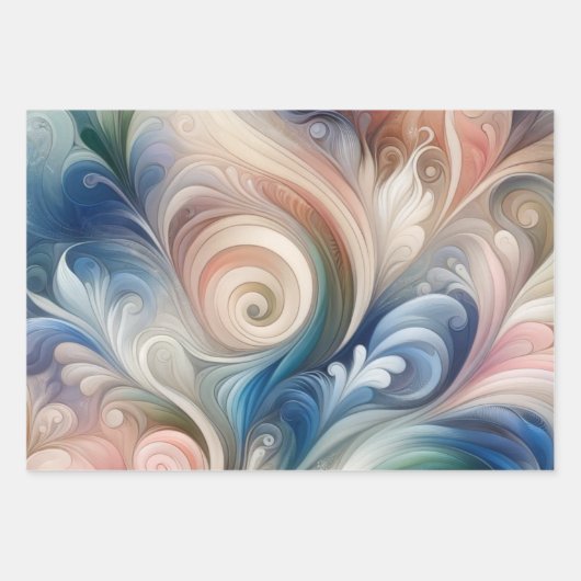 水彩ファンタジーフローラパステルブルー&クリーム ラッピングペーパーシート (正面3)