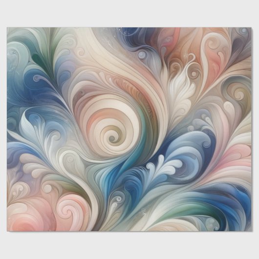 水彩ファンタジーフローラパステルブルー&クリーム ラッピングペーパー (フラット)