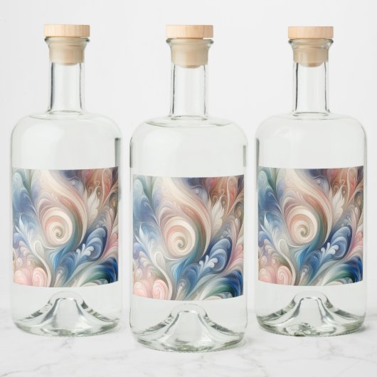 水彩ファンタジーフローラパステルブルー&クリーム リキュールボトルラベル (ボトル)