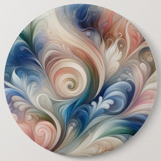 水彩ファンタジーフローラパステルブルー&クリーム 缶バッジ (正面)