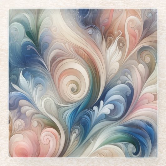 水彩ファンタジーフローラロマンチックパターン ガラスコースター (正面)