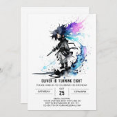 水彩ファンタジー忍者少年デジタル誕生日 招待状 (正面/裏面)