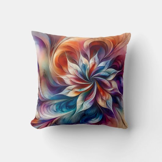 水彩ファンタジー抽象芸術モダンフラクタルフラワー クッション (正面)