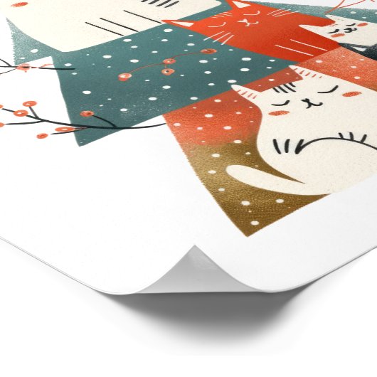 水彩ファンタジー猫のクリスマスツリー ポスター (角)