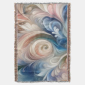 水彩ファンタジー フラワーパステル ブルー＆クリーム スローブランケット (正面縦)