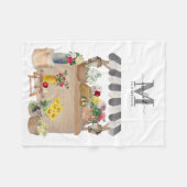 水彩ファーマーズマーケットフローラカートモノグラム フリースブランケット (正面(横))