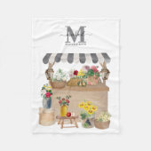 水彩ファーマーズマーケットフローラカートモノグラム フリースブランケット (正面)