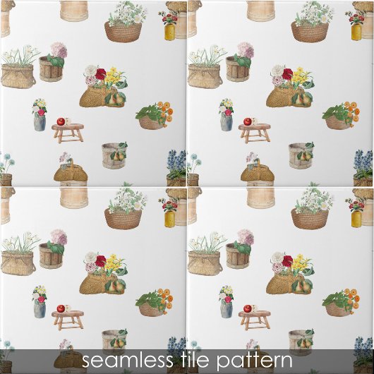 水彩ファーマーズマーケット花籠 タイル