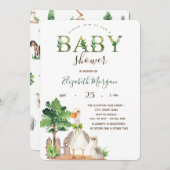 水彩ファームアニマルズガチョウ赤ちゃんシャワー 招待状 (正面/裏面)