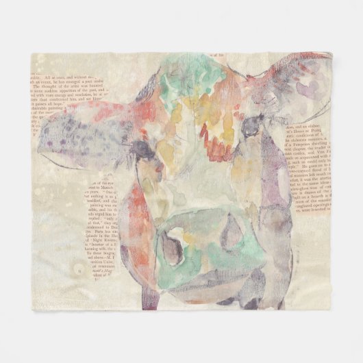 水彩ファームコラージュカウズ フリースブランケット (正面(横))