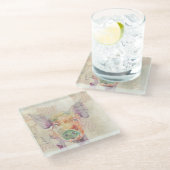 水彩ファームコラージュピッグ ガラスコースター (アングル)