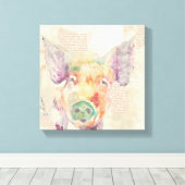 水彩ファームコラージュピッグ キャンバスプリント (インサイチュ (ウッドフロア))