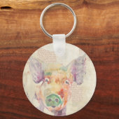 水彩ファームコラージュピッグ キーホルダー (正面)
