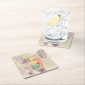 水彩ファームコラージュピッグ スクエアペーパーコースター (インサイチュ)