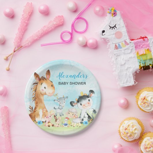 水彩ファーム動物の少年の赤ちゃんシャワー ペーパープレート (パーティー)