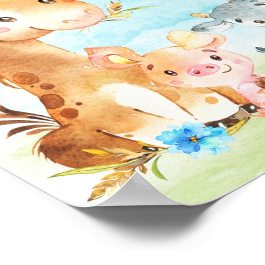 水彩ファーム動物の少年の赤ちゃんシャワー ポスター (角)