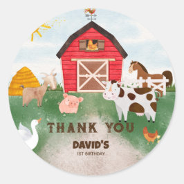 水彩ファーム動物の誕生日 ラウンドシール