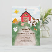 水彩ファーム動物の誕生日 招待状 (スタンド正面)